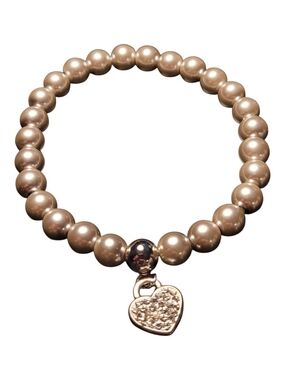 Classic Grey Pearl Stretch Bracelet with Crystal Pave Heart Charm